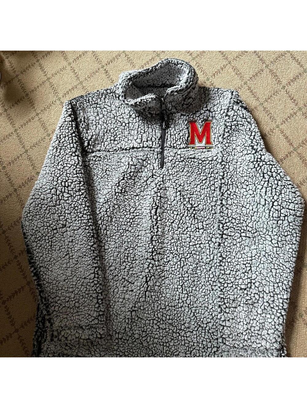 University of Maryland gray sherpa Boxercraft 1/4 zip L NWOT